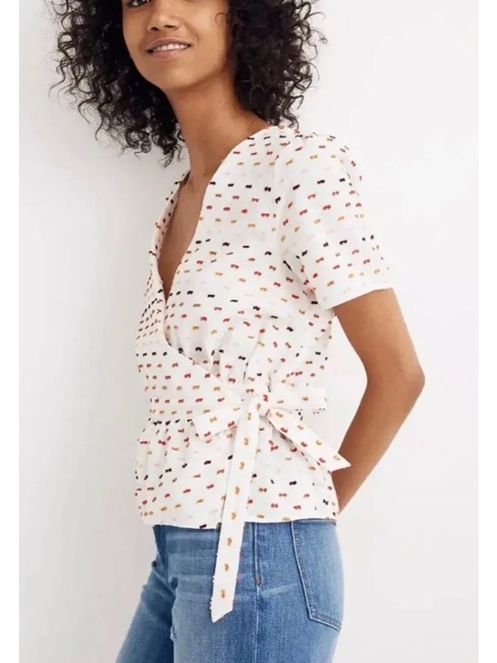 Madewell Tops - Madewell Ruffle Hem Wrap Top in Clipdot